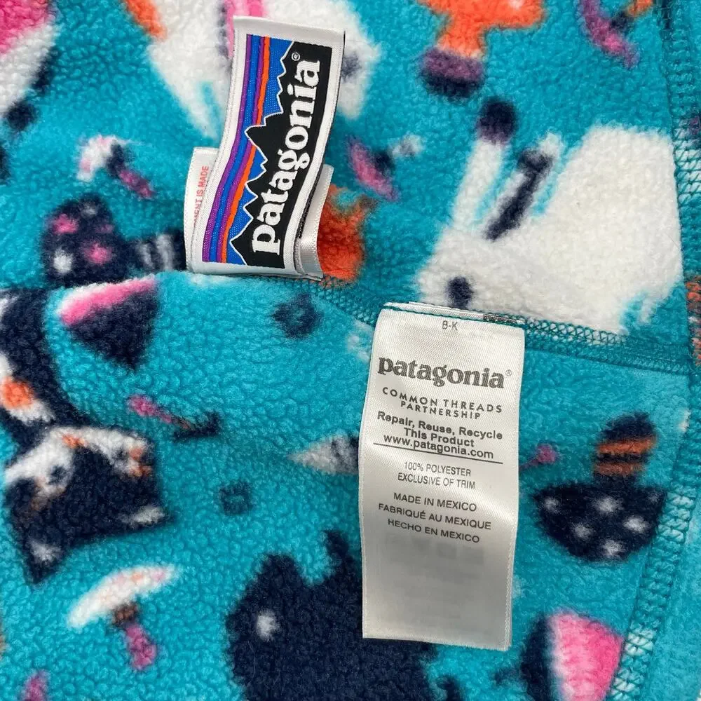 Patagonia Synchilla Fleece Hoodie Jacket Foxes Blue Pink Animal Print Size 4T